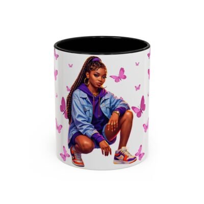 Girl with Pink Butterflies Mug | Accent Coffee Mug