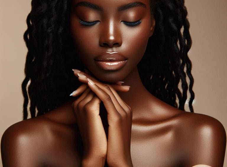 Dark skin woman with natural twist out in meditative pose eyes closed