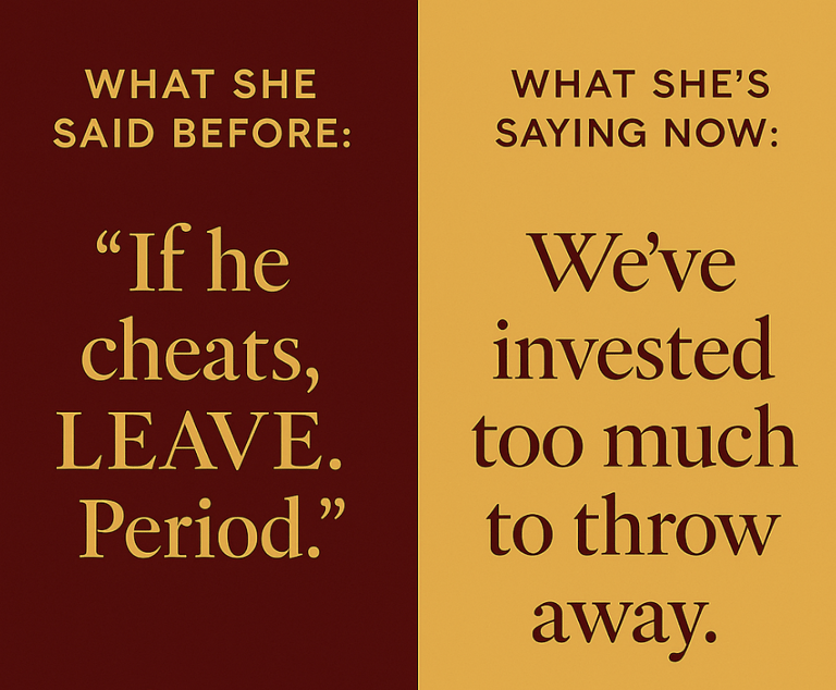 Hypocrisy in relationship advice - what we say versus what we do when partner cheats - staying after