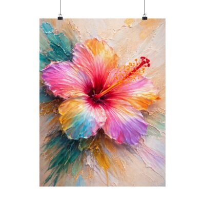 Same Bloom, Many Voices Wall Art Poster | Multicolor Hibiscus Impasto