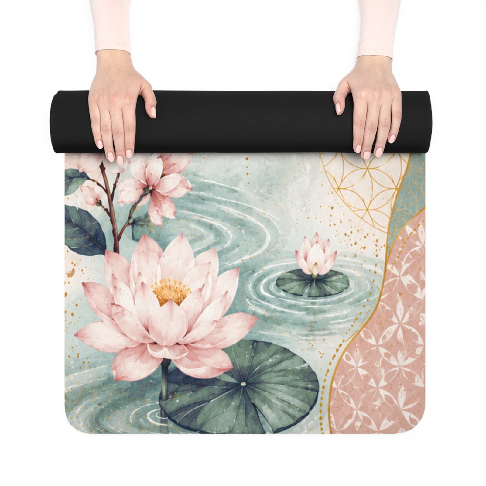Breathe, Flow with Grace, Grow in Peace Lotus Yoga Mat - Image 3