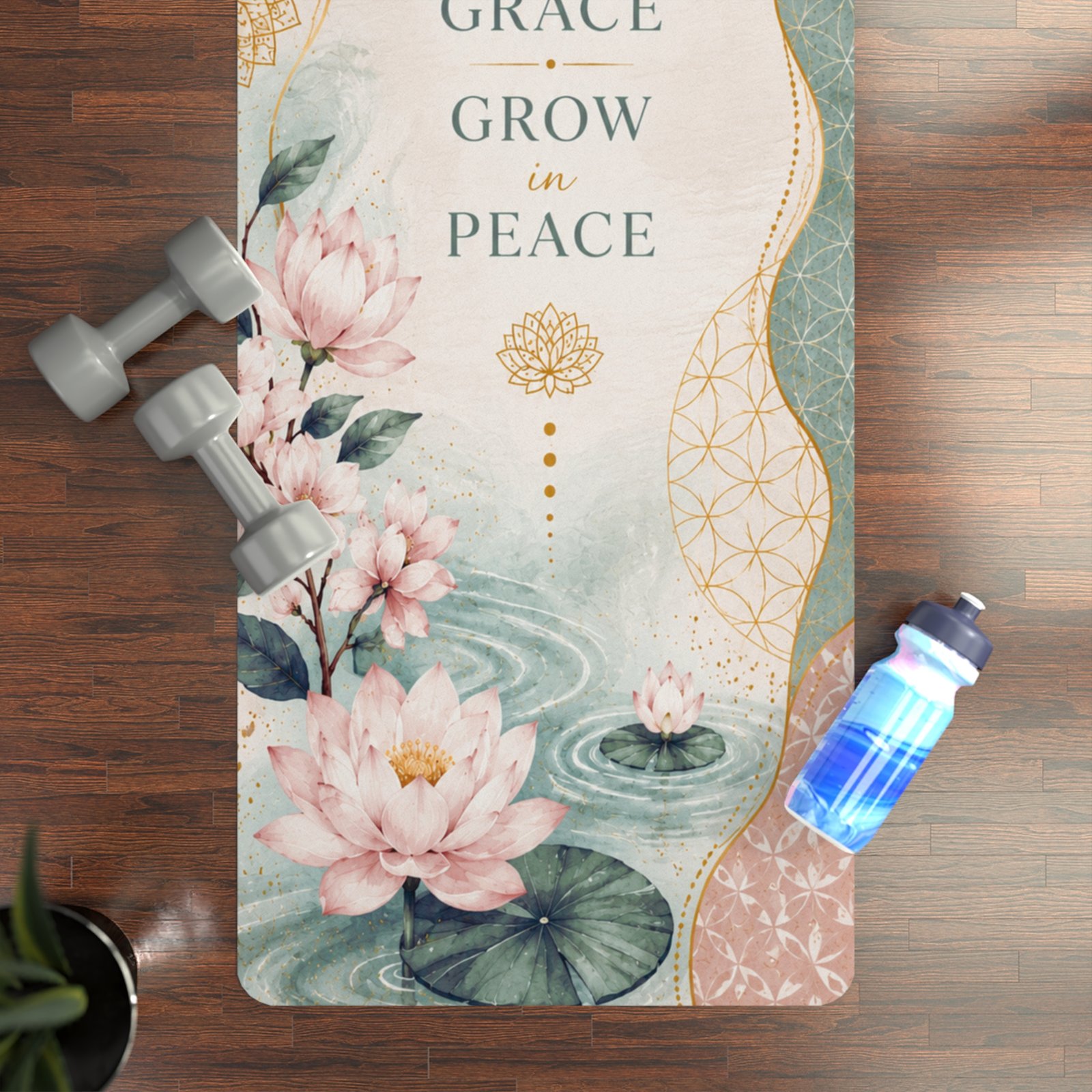 Breathe, Flow with Grace, Grow in Peace Lotus Yoga Mat - Image 4