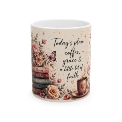 Coffee, Grace & Faith Floral Ceramic Mug