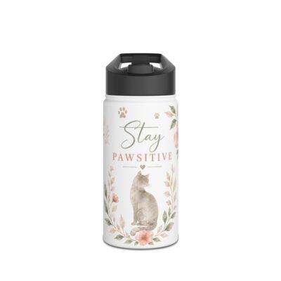 Stay Pawsitive Cat Floral Stainless Steel Water Bottle